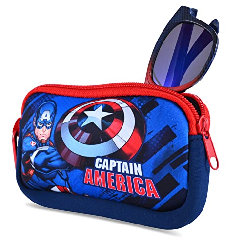 Marvel Avengers Boys Sunglasses For Kids With Super Hero Glasses Case Protective Toddler And Youth Sun Shades (Blue Captain America) #TOP2