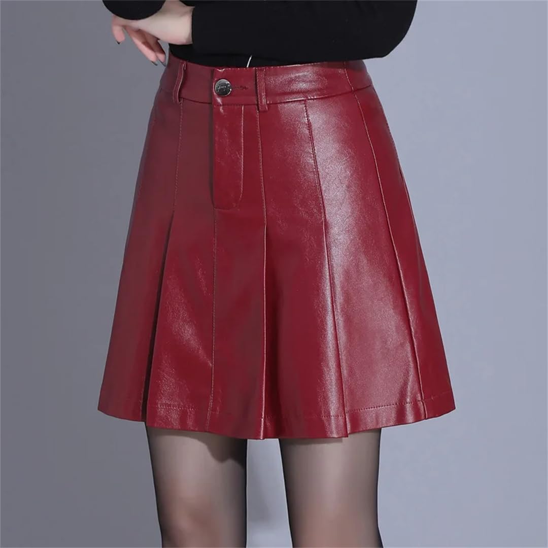 Hcclijo Faldas Plisadas De Cuero Sintético Suave De Primera Calidad para Mujer Culottes Elegantes Faldas Cortas Delgadas De Cintura Alta Falda Pantalón