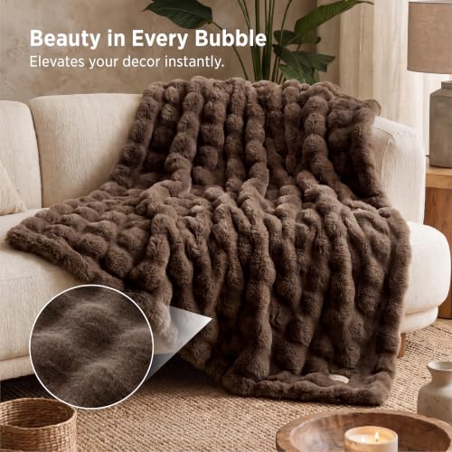 Image of Bedsure Fluffy Bubble Faux Fur Throw XL Blanket, 50 inchx70 inch, Chestnut Brown