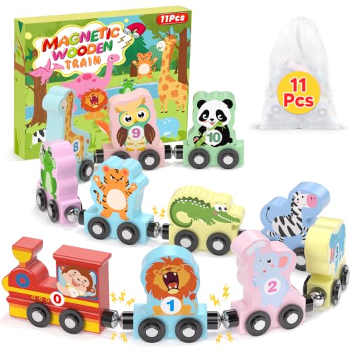 Image of 11 Pcs Magnetic Train Set Montessori Toy for Toddler, Animal Birthday Gifts | Montessori Toy, Toddler Toy 2-3, Boys Girls Birthday Gifts, Preschool Learning Toy, Wooden Sensory Toys, Toddler Activities