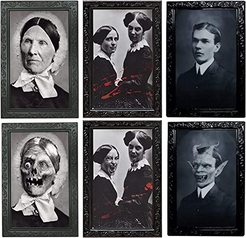 Halloween Decoración, Marcos de fotos 3D Cambiantes de Cara para Halloween, Marcos de Retratos Cambiantes de la expresión de rostro en movimiento (3 Pcs pequeños,26 * 38cm)