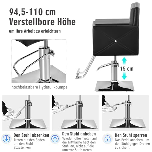 COSTWAY Friseurstuhl höhenverstellbar, Friseursessel mit hydraulischer Pumpe, 360° drehbar, Barberstuhl mit Fußstütze, Barbersessel für Friseursalon, Frisörladen, Barbershop (Schwarz)