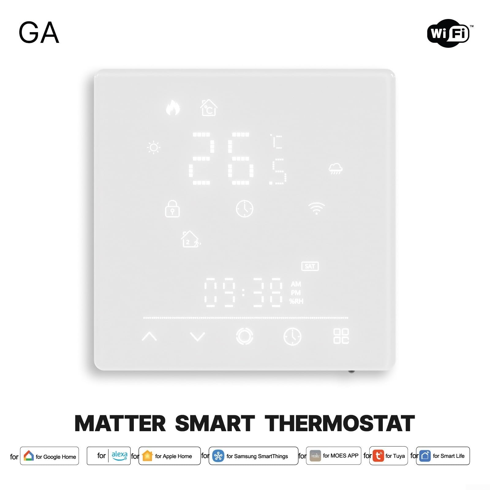 Smart WIFI Thermostat für Tuya MATTER Elektrische und Wasser-Fußbodenheizung, Touch-Schnittstelle mit Wetterstation und Ferntemperaturmanagement (GA)