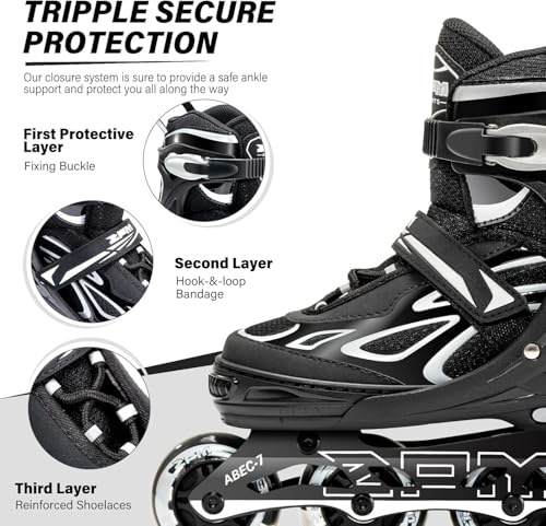 2PM SPORTS Verstellbar Inliner für Kinder, Leucht Inline Skates Rollschuhe für Damen/Herren