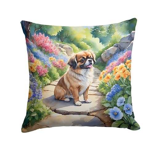 Caroline's Treasures Tibetan Spaniel Spring Path Throw Pillow Machine Washable, Indoor Outdoor Decorative Pillow for Couch, Bed or Patio, 18Hx18W