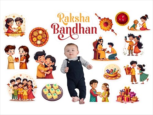 Image of TodFod Raksha Bandhan Photo Booth Props for Kids & Family | 20+ Festival Theme Cards for Photoshoot | Rakhi Celebration Decorations | 250 GSM Cardstock, Colorful Party Props