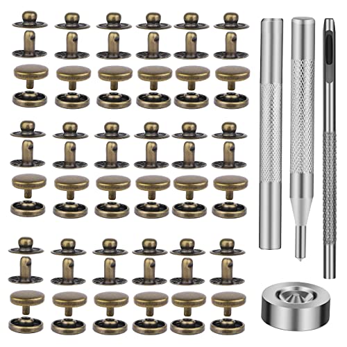 TLKKUE 50 Sets Leather Snap Fasteners Kit 10mm Bronze Metal Snap Buttons kit Stainless Steel with 4pcs Snap Fastener Installation Tools for Sewing Clothing Bracelets Jackets Bags Belt DIY Crafts