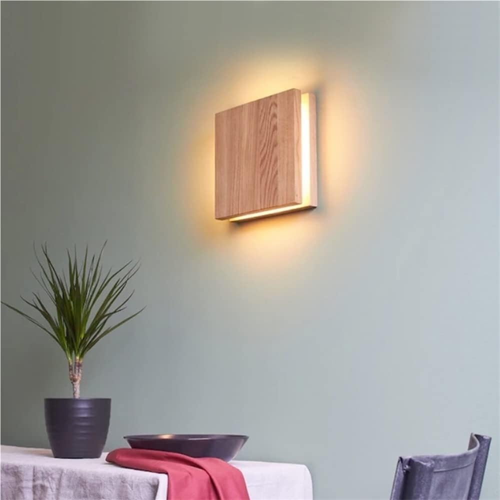 Lampada da parete, 9 W, a LED, quadrata, in legno, lampada da interni in acrilico, per testiera, soggiorno, camera da letto, corridoio