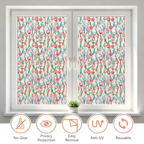 Película para Ventana Decorativa Rosa Tulipán 78.5" L x 17.5" W miniatura 5