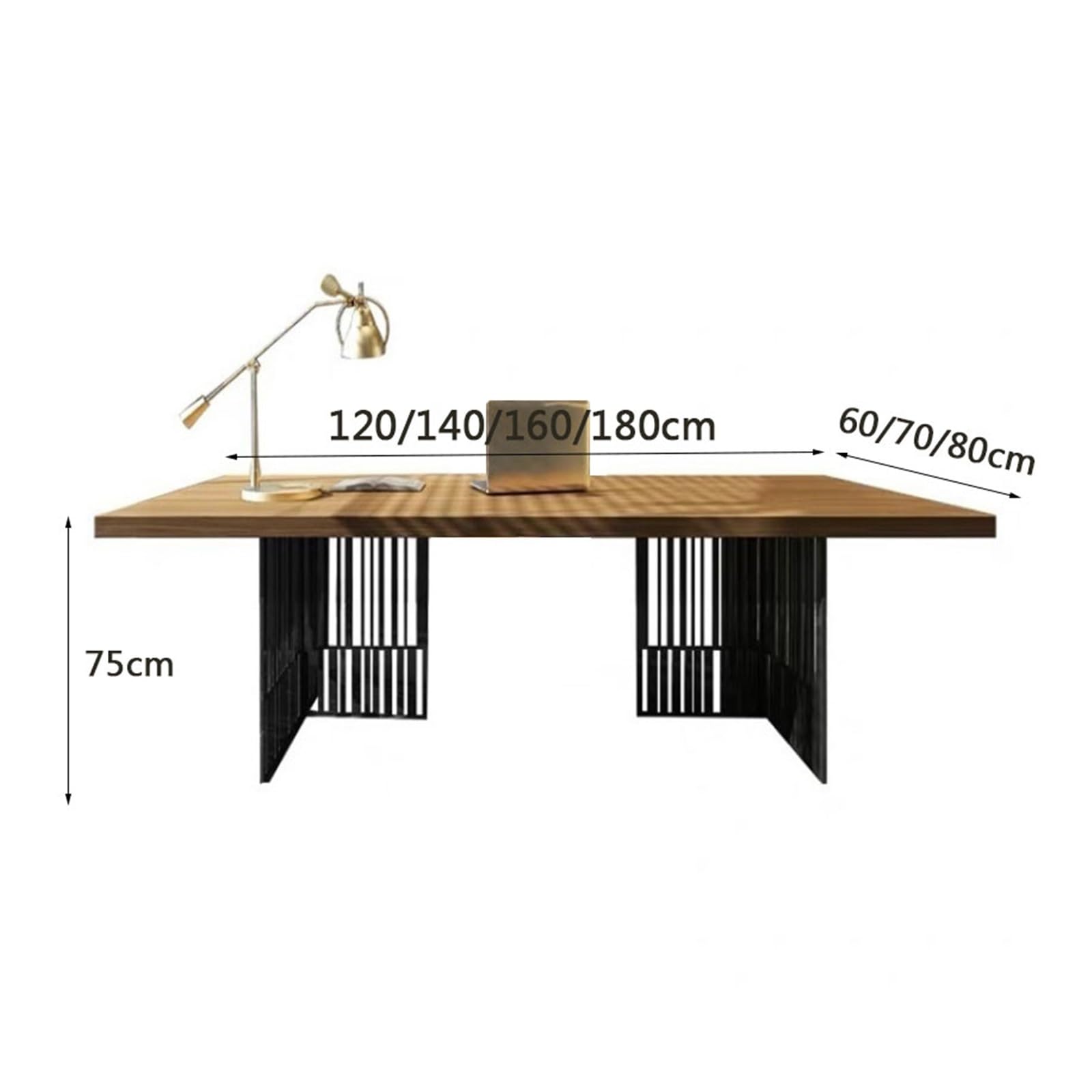 Moderne Modern Home Office Desk, Industrial Style Executive Wooden Writing Table Workstation with Black Metal Frame Bureaux pour PC(XL)