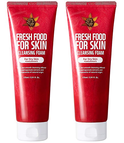 Face Foam Cleanser for Sensitive Dry Oily Normal Skin by Fresh Food for Skin (Pomegranate(Dry Skin), 2pk)
