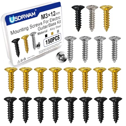 Usdrwam 3mm Electric Guitar Pickguard Screws, 3-Color Combo Set for Fender Telecaster, Stratocaster, Jazzmaster, and Gibson Les Paul, SG, 150 Pcs