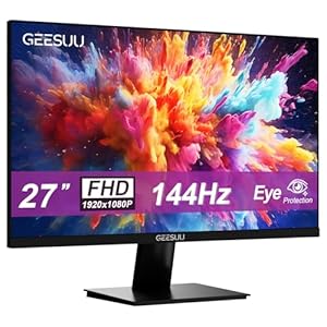 GEESUU 27 Inch Computer Monitor, PC Gaming Monitors 144Hz, 5ms, FHD 1080p, Eye-Care Screen, Lowblue, 99% sRGB, VESA 75x75mm, HDMI 2.0 & DP 1.2