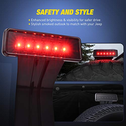Image of Nilight LED Third Brake Lights High Mount Stop Tail Light with Smoked Lens for 2007-2018 Wrangler JK