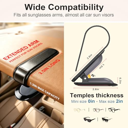 Image of Veharvim Sunglass Holder for Car (2 Pack, One-Handed Operation, Gentle & Secure Hold, Silicone Padded, Universal Fits Sunglass and Car Visor) - Sunglasses Clip for Car Visor (Red, 1 Pack)