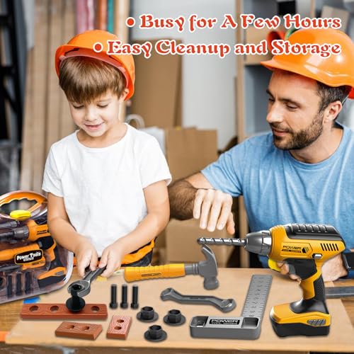 Hibility HY-T028 Kids Tool Set With Tool Box & Electronic Toy Drill, Pretend Play Kids Construction Kits, Toy Tools For Toddlers 3-5 thumb #5