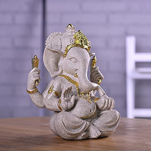 Statue de Ganesha éliminant les obstacles, décor d'autel en grès or - 2