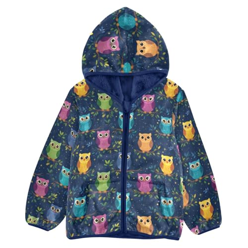 Cute Owl Toddler Fleece Jacket Baby Boys Hooded Zipper Long Sleeve Thick Warm Outerwear 3-10 Years