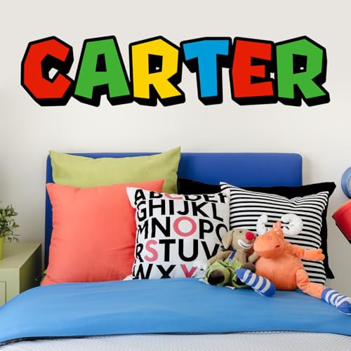 Super Mario Custom Name Wall Decal Sticker for Boys and Girls Rooms-Personalized Gamer Theme Bedroom Letter Art Removable Fabric Nursery Home Decoration for Kids