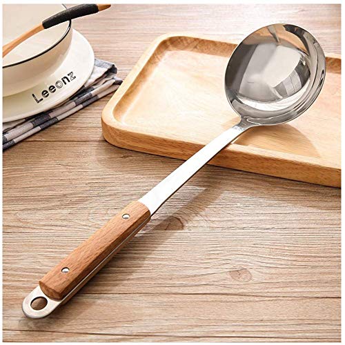 Image of 1Pcs Of Stainless Steel Soup Ladle With Wooden Grip, Large Kitchen Utensil Spoon, Punch Bowl And Soup Pan Ladle, 33.5 Centimeters