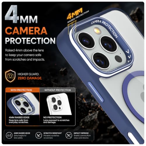Image of Pikkme Back Cover for iPhone 16 Pro | Shockproof | Mag-Safe Compatible | Hard Transparent Back | Premium Raised Camera Protection | Bumper Case (Blue Mag-Safe)