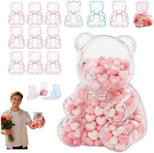 12PC Gumm y Bear Container for Valentine's Day Gift,Giant Gumm y Bear Storage Box,Large Clear Plastic Candy Boxes,Cute Teddybear Candy Holder,Fillable Teddybear,for Valentine,Birthday Party Favors