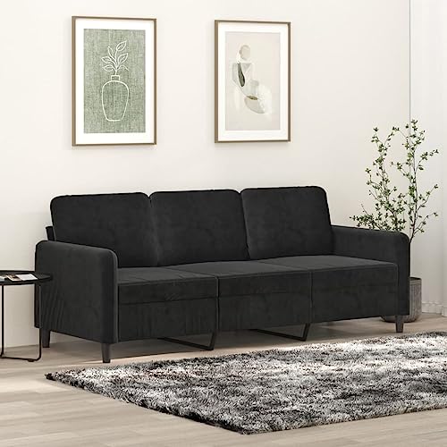 Emmtore Sofa 3-Sitzer, Loungesofa Couch mit Armlehnen Rückenkissen, Wohnzimmersofa Designsofa Metallgestell, Sitzmöbel Zweisitzer SamtSchwarz,180 cm Emmtore Sofa 3-Sitzer, Loungesofa Couch mit Armlehnen Rückenkissen, Wohnzimmersofa Designsofa Metallgestell, Sitzmöbel Zweisitzer SamtSchwarz,180 cm