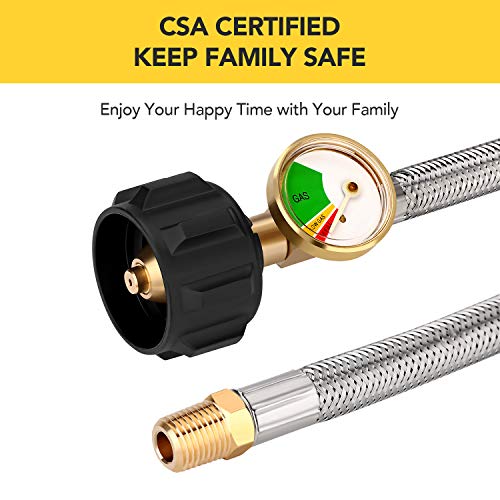 WADEO-14-NPT-RV-Propane-Hose-with-Gauge-15-Inch-Stainless-Steel-Braided-RV-Propane-Hose-Connector-for-2-Stage-Auto-Changeover-Regulator-with-QCC1-x14-Male-NPT-2-Pack