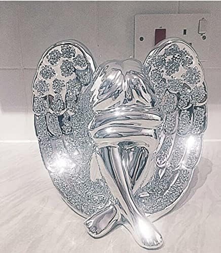 Deenz BEAUTIFUL ANGEL WITH WINGS SILVER SPARKLE BLING ORNAMENT CRUSHED DIAMOND GIFT