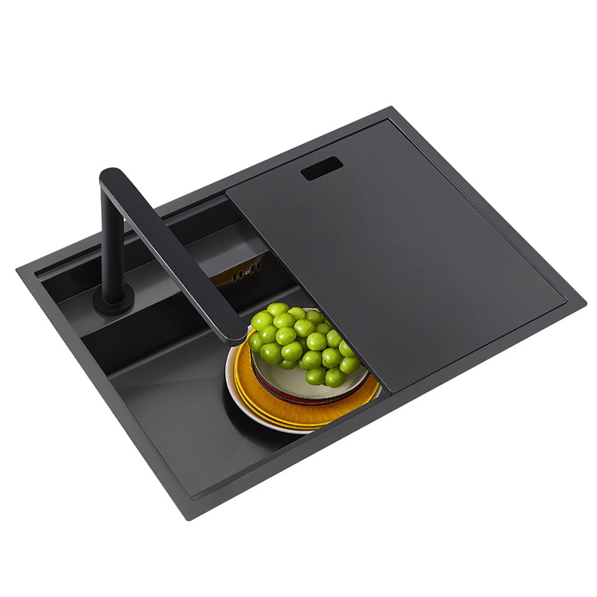 Lavello da Cucina, Lavello Nascosto in Acciaio Inox A Una Vasca con Kit di Scarico, Lavelli da Cucina Sottotop Antiruggine per Bar O Cucina, Nero 65 * 45 Cm