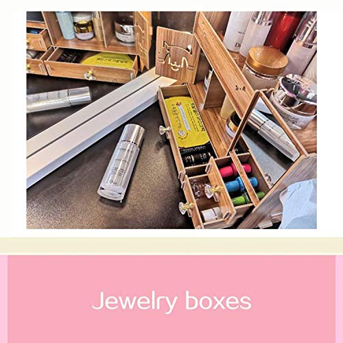 ANDER Makeup Organizer Wooden Dresser Organizer, Lipstick Organizers and Storage with Mirror, Makeup Storage Drawers Built-in Mirror Ring Earring Necklace Organizer Storage Case(Wooden Grain)