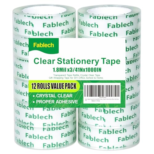 Crystal Clear Tape Refills for Dispenser, 3/4 Inch x 1000 Inch, 1 Inch Core, 12 Rolls Pack, Multi-Purpose Transparent Stationery Tape for Home, School, Office, Craft &amp; Daily Use