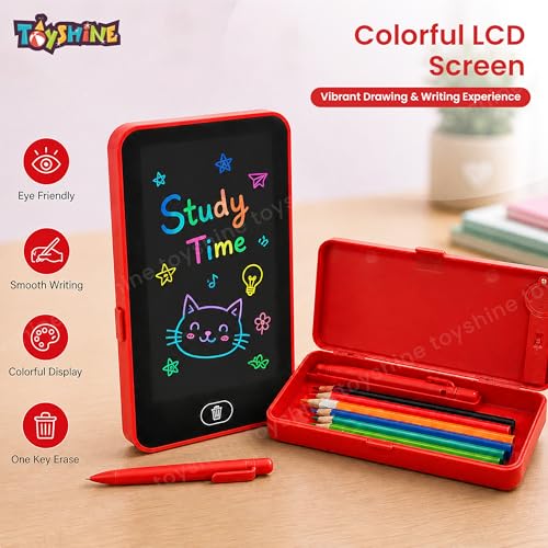 Image of Toyshine 2 in 1 Digital LCD Writing Tablet Children Doodle Board with Pencil Box for Kids 3-10 Years Old Boys /Girls Gifts Education Learning Toy, Red