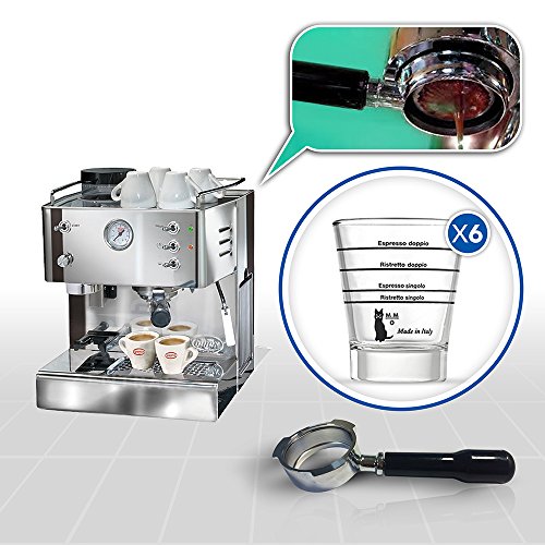 LaGondola Bundle – Máquina Caffe 'Espresso cromado Quickmill 3035 con molinillo portafiltro sin fondo y juego 6 simpatiche tazas vasos de cristal Made in Italy - Imagen 3