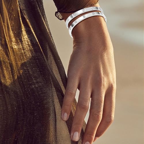 Stainless Steel Bangle Bracelet Set for Women - Silver/Gold Love Bangle Non Tarnish Jewelry with Sparkling Crystal Inlay for Love Gifts3