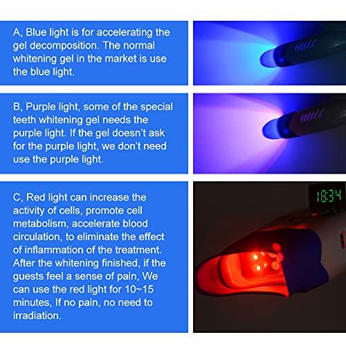 Image of 3 Colors Teeth Whitening Machine LED Light, Mobile 36W Dental Teeth Whitening Lamp Bleaching, Blue /Red /Purple Tooth Whitener Cold Light with Remote Control - 110V