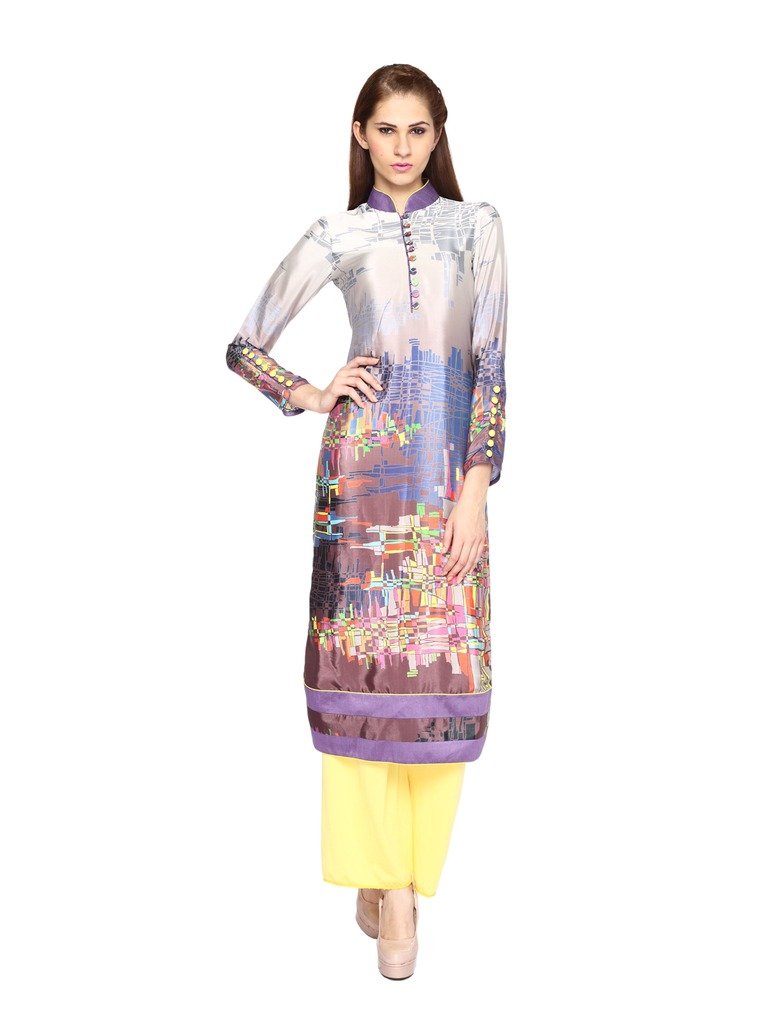 Grey Printed Long Kurti for Women main image 0