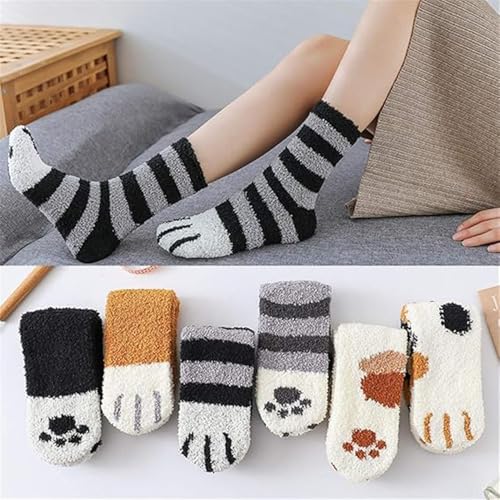 4 Pairs Winter Cat Claws Cute Thick Warm Sleep Floor Socks,Cat Paw Slipper Socks for Girls,Women3