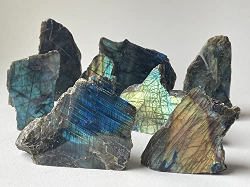 Image of GAF TREASURES Natural Labradorite Slab, High Flash Free Standing Display Specimens, Raw Labradorite Slab Cut Base (4-5 lbs)