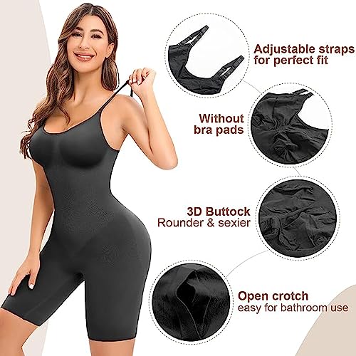 Image of Waist Trainer Bodysuit for Women Tummy Control Shapewear Round Neck Seamless Butt Lifter Full Body Shaper