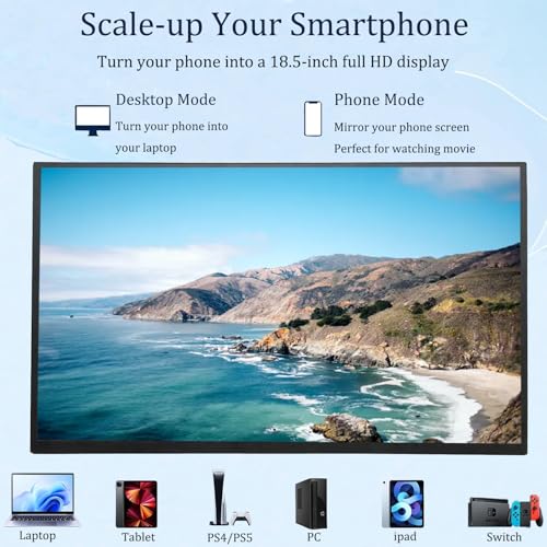 Image of Portable Monitor, 18.5 Inch 1080P 60Hz IPS HDR Portable External Screen | USB-C HDMI Second Screen for Laptop PC Mac Phone, Built-in Adjustable Stand Dual Speakers, for Travel and Daily Work