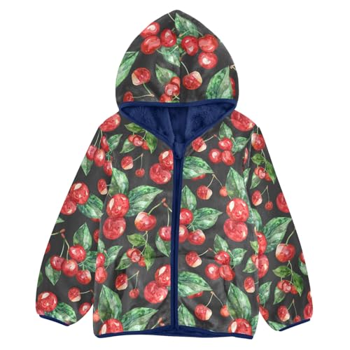 CHIFIGNO Cherry Green Leaves Jacket for Boys Hooded Jacket Sweatshirt Toddler Boy Fall Jacket Boys Winter Jacket 7-8Y