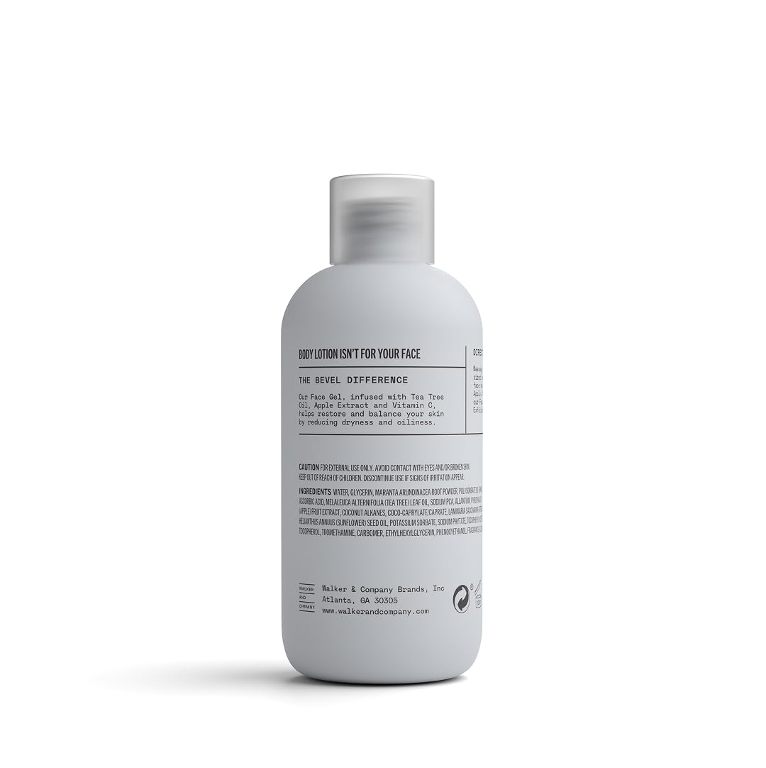 Bevel Feuchtigkeitsspendendes Gesichtsgel mit Teebaumöl, Vitamin C und Algenextrakt, hilft Trockenheit und Öligkeit, gut für empfindliche Haut, 118 ml