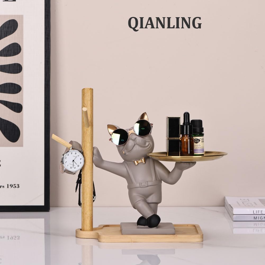 Resin Gray Bulldog Tray Statue for Entryway Decor, Multi-Purpose Holder for Keys, Candy, Jewelry, and Earrings - Perfect for Home Decor, Modern Art, Dining Table, Office Desk, Entryway Decor (Gray) - Image 6