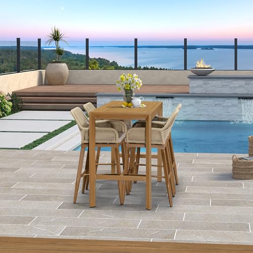 Image of PURPLE LEAF Outdoor Bar Stools Set of 4 Wood-Look Aluminum Frame, Teak