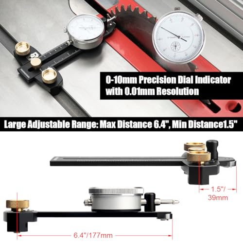 Image of TOOLCOOL Table Saw Gauge Dial Indicator, 0.01mm Accuracy Calibration Tool, Thin Rip Table Saw Jig Fits 3 /4 inch U-Slot, Precision Table Saw Accessories For Woodworking And Narrow Strip Cuts