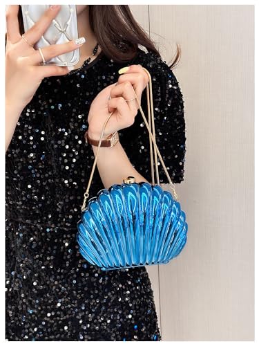 Image of Glitter Seashell Evening Clutch Purse Mini Chain Shoulder Bag Acrylic Shell Pearl Crossbody Bag