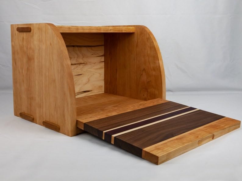 Panera de madera maciza con tabla de cortar integrada, almacenamiento de cocina para pan fresco, diseño elegante, ideal para panaderos caseros