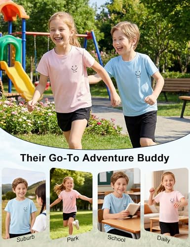 Image of Venzina Kids Solid Regular Fit T-Shirt for Boys & Girls| Quick-Dry Short Sleeve with Black Smiley Print|Air Vent Cool Fabric| Play & School Wear
