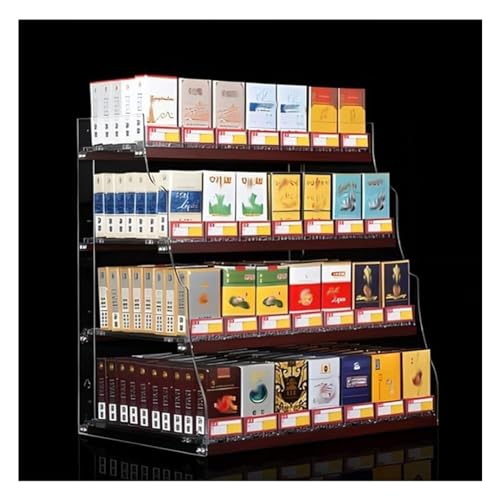 Clear Cigarette Display Rack - Trapezoid Countertop & Wall Cabinet with Automatic Pusher Tray for Retail, 32.5x29x35 cm, Perfect for Convenience Stores & Vape Shops